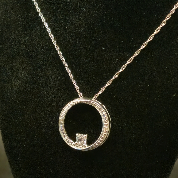 Sterling Silver White Sapphire And Natural Accent Diamond 16" Necklace VVS1 - Picture 2 of 4